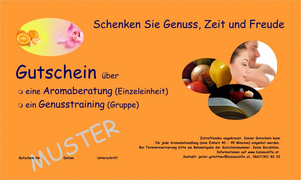 Geschenktipp Aromaberatung oder Genusstraining 3 Aroma Genuss Weihnachtsgutschein 2012 Muster