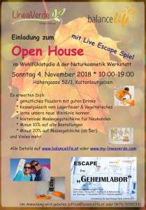 Einladung zum Herbstfest am 4. November 2018 - mit Live Escape Spiel 1 LineaVerde und BalanceLife OpenHouse 201811