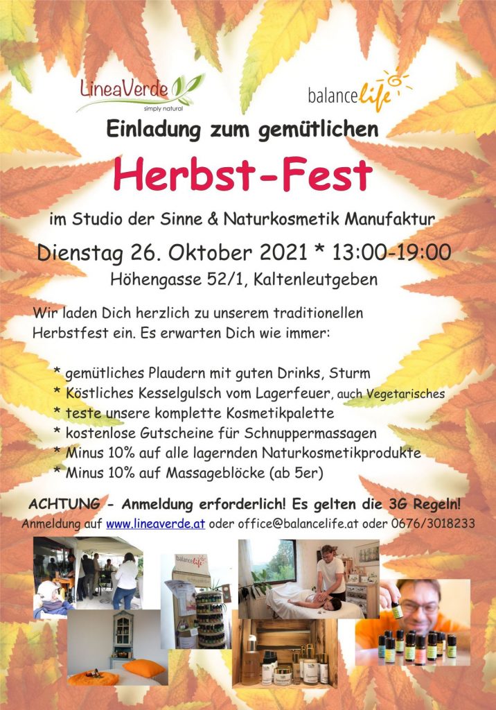 Einladung zum traditionellen BalanceLife und LineaVerde Herbstfest 2021 in Kaltenleutgeben 4 BalanceLife Herbstfest 2021