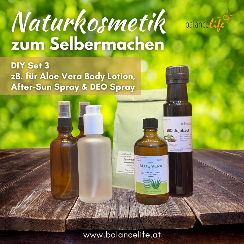 DIY für heiße Tage - Naturkosmetik & Reinigungsmittel 4 DIY Set Kosmetik 3 | vegan | für Body Lotion, After Sun, DEO Spray und mehr