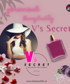 V's Secret – so duftet das Geheimnis des Sommers 4 V's SECRET | geheimnisvoll fruchtig blumig sommerlich | der neue Duft von BalanceLife | 30 ml Parfum Flakon mit Spray