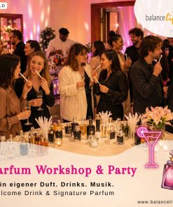 Parfum Party Gutschein - der Event für alle Sinne mit Parfum, Drinks, Musik und Genuss, als Treffen mit Freundinnen und Freunden, Date-Night oder Polterabend