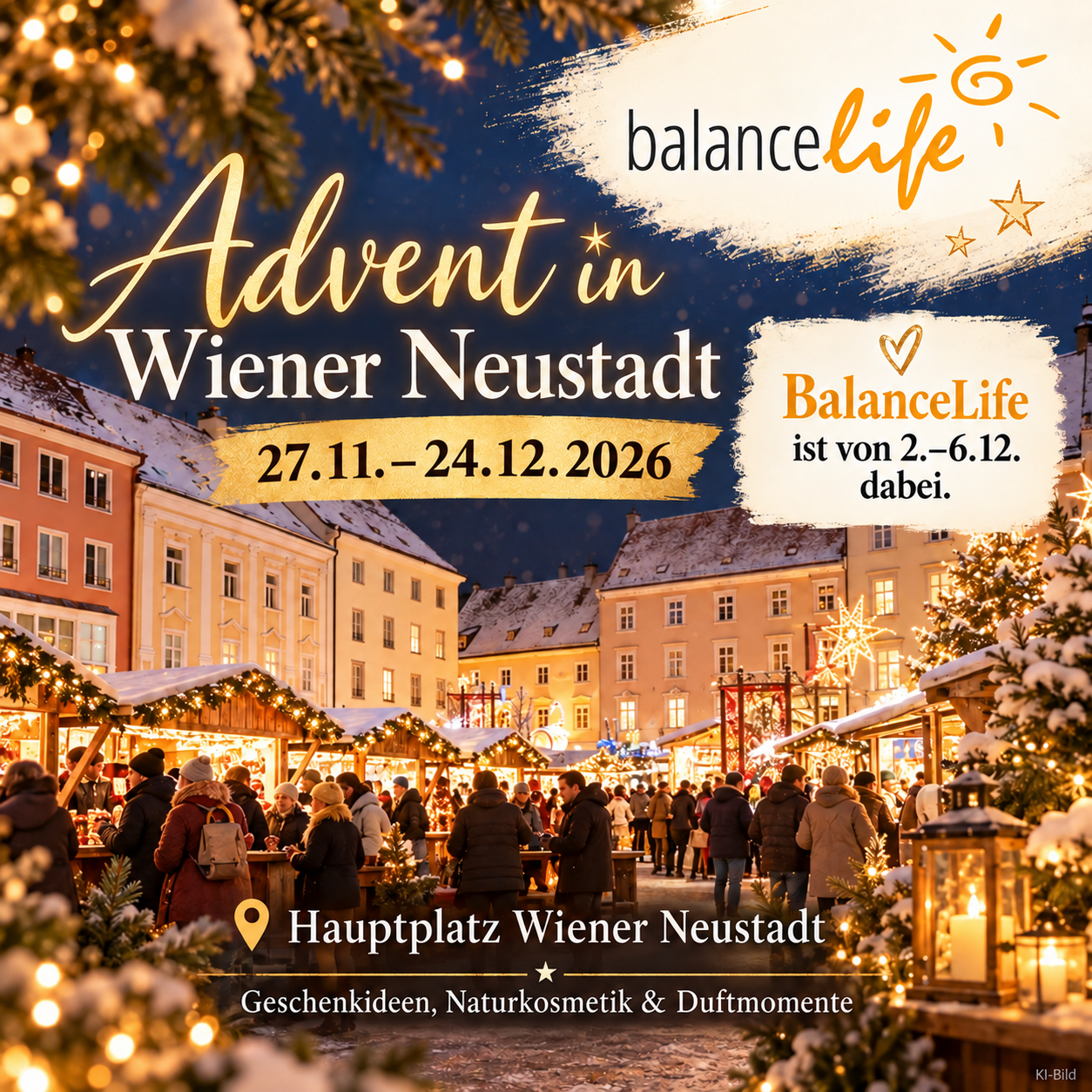 Advent am Hauptplatz Wiener Neustadt 2026 – BalanceLife Geschenkideen, Naturkosmetik & Düfte