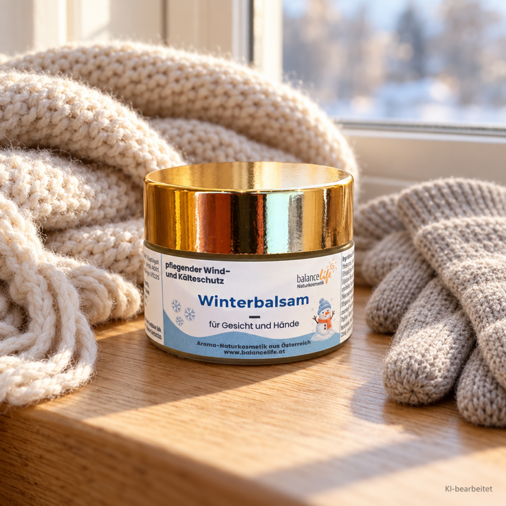 Winterbalsam: ein kleiner Pflegemoment für kalte Tage 2 BalanceLife Naturkosmetik Winterbalsam mit Schal und Handschuhen